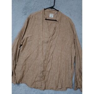 Murano Shirt Mens XL Baird McNutt 100% Linen V Neck Hidden Buttons Band Collar